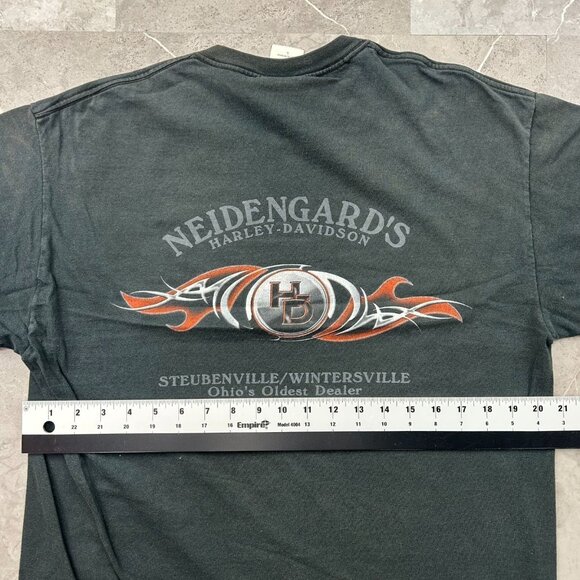 Vintage Harley Davidson Graphic Tee Mens Large Chrome Skull Ohio Black Shirt - Picture 9 of 11